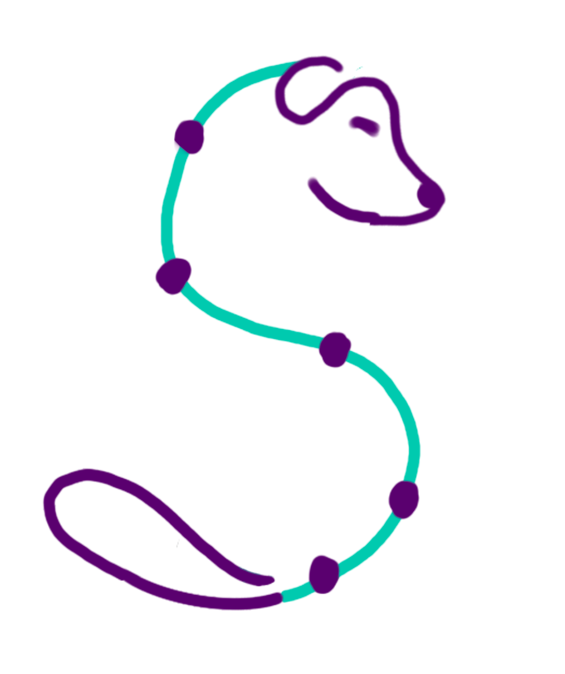 S mit Hundekopf und Schwanz